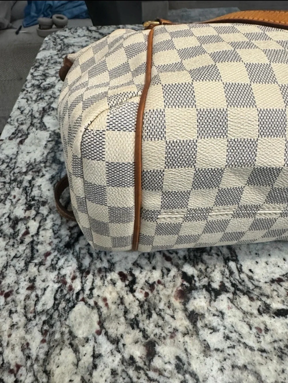 Louis Vuitton Cream Checkered Tote with Brown Leather Straps